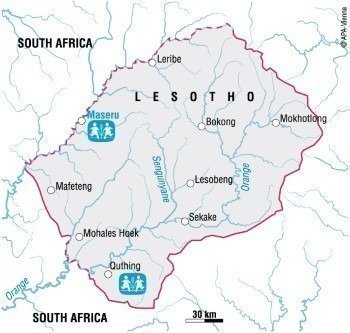 Carte du Lesotho et des projets de SOS Villages d'Enfants